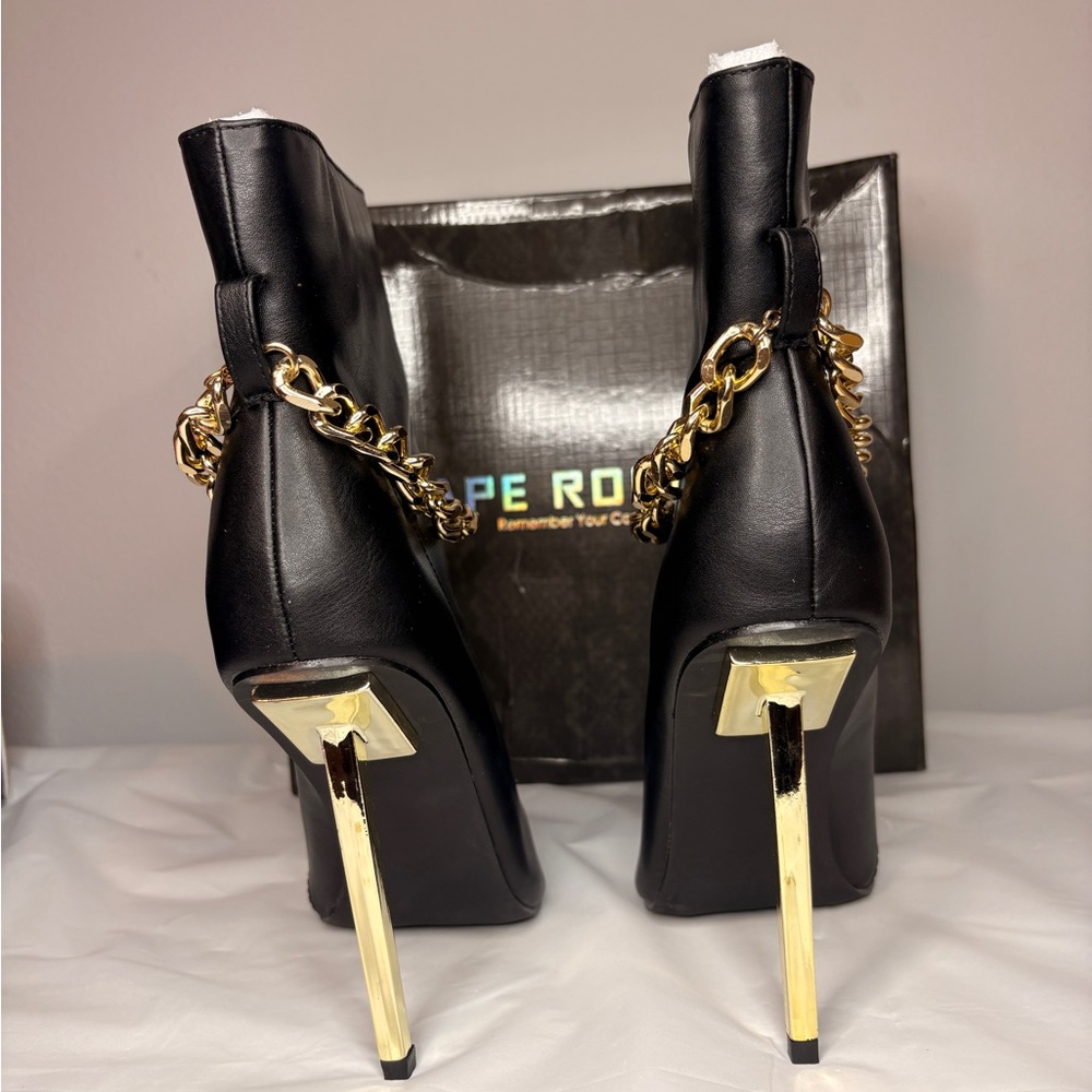 Cape Robbin Black Ankle Boots with Gold Chain Accent - Picture 3 of 6